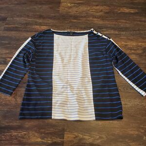 St. John Multi Stripe Blue Black White Top Size Small